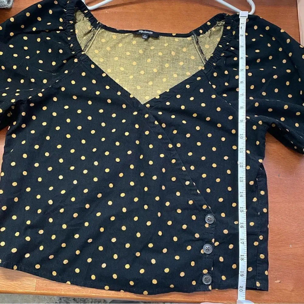 MADEWELL Corduroy Puff-Sleeve Wrap Top in Oval Dot SMALL 2021